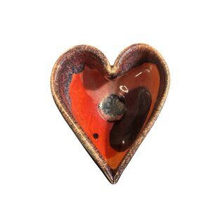 Lisa Howe Art Pottery Heart Shaped Bowl Handmade Drip Glazed Signed Trinket